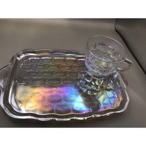 Vintage Federal Glass 2 Piece Irredescent Glass And Platter Set